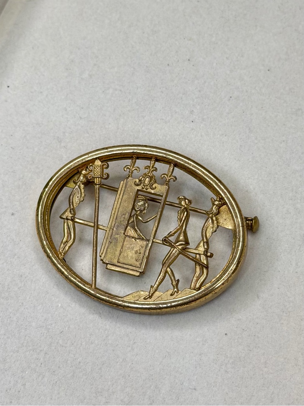 1890-1910s Turn of the Century Vintage Gold-Tone Figural Brooch - French Déposé - Picture 5 of 6